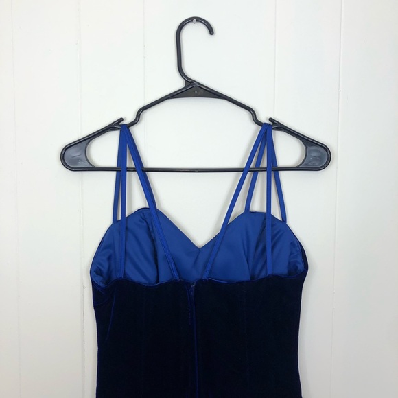 Vintage Blue Velvet Maxi Dress Sz S - Picture 10 of 11